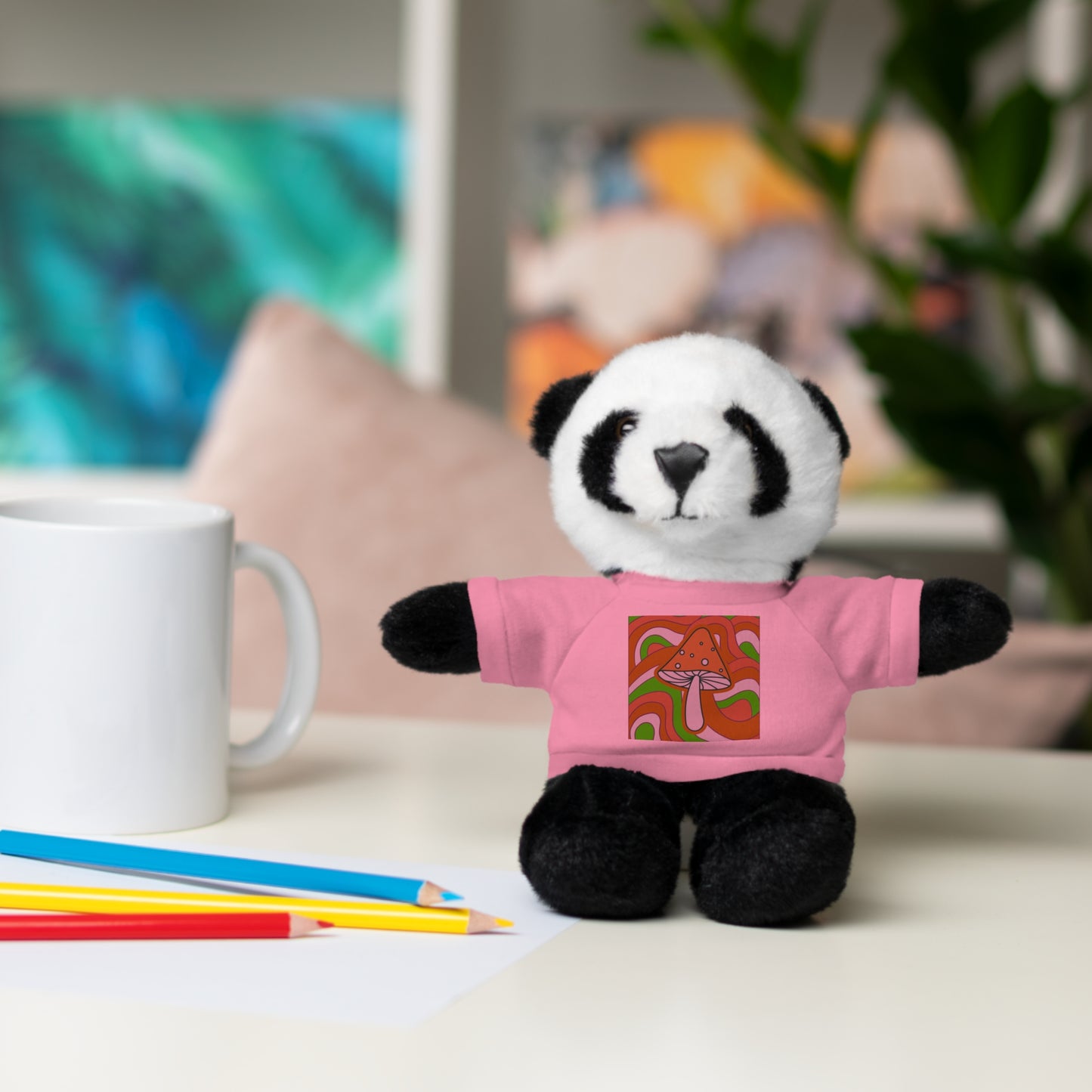 Stuffed Animals with psychedelic mushroom tshirt fun gift for fungi lovers