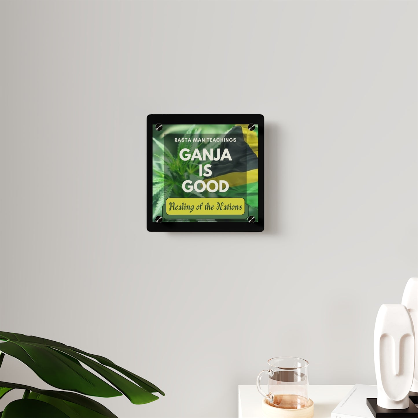 420 art decor- Reggae art Healing of the Nations Acrylic Wall Art- cannabis wall decor -Jamaican art Rasta weed quotes dispensary wall art