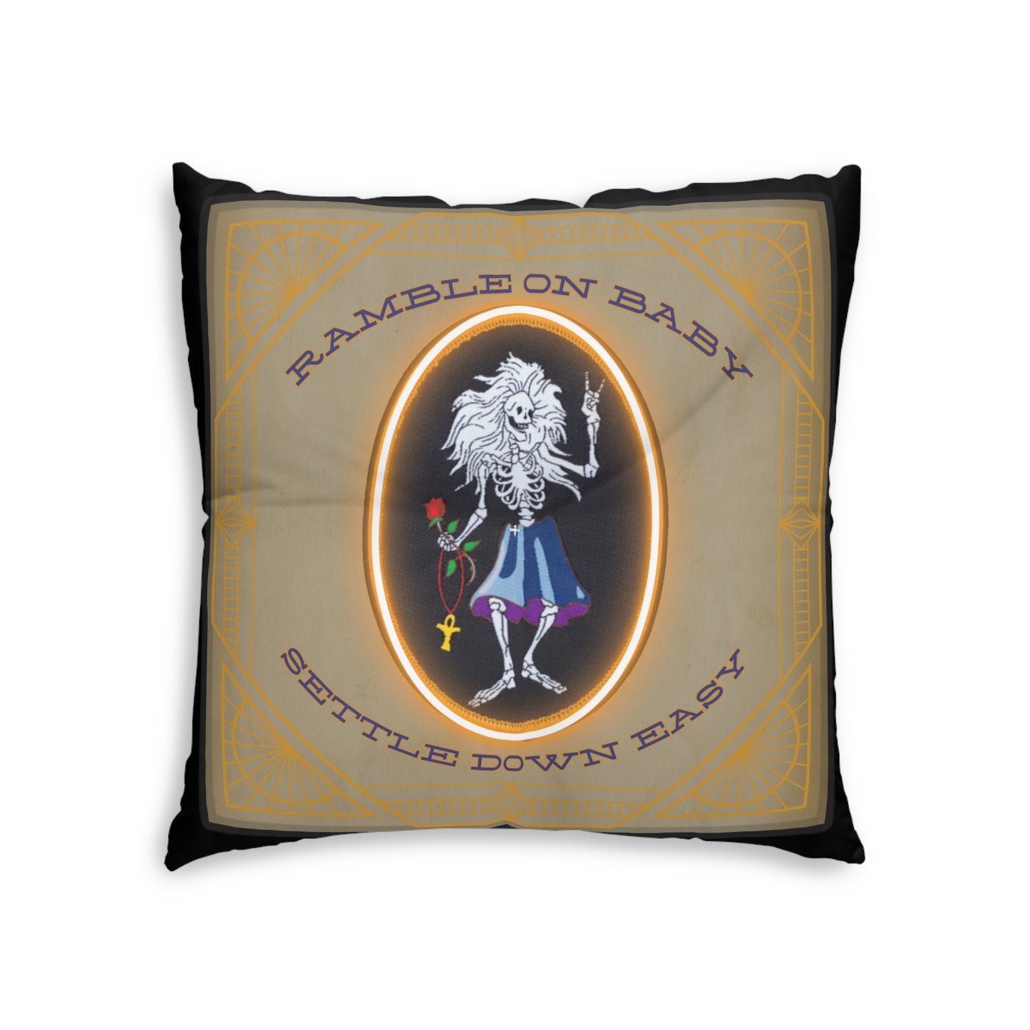 Grateful Dead song lyrics Ramble on Rose Rosebud square tufted floor pillow, dead head home decor
