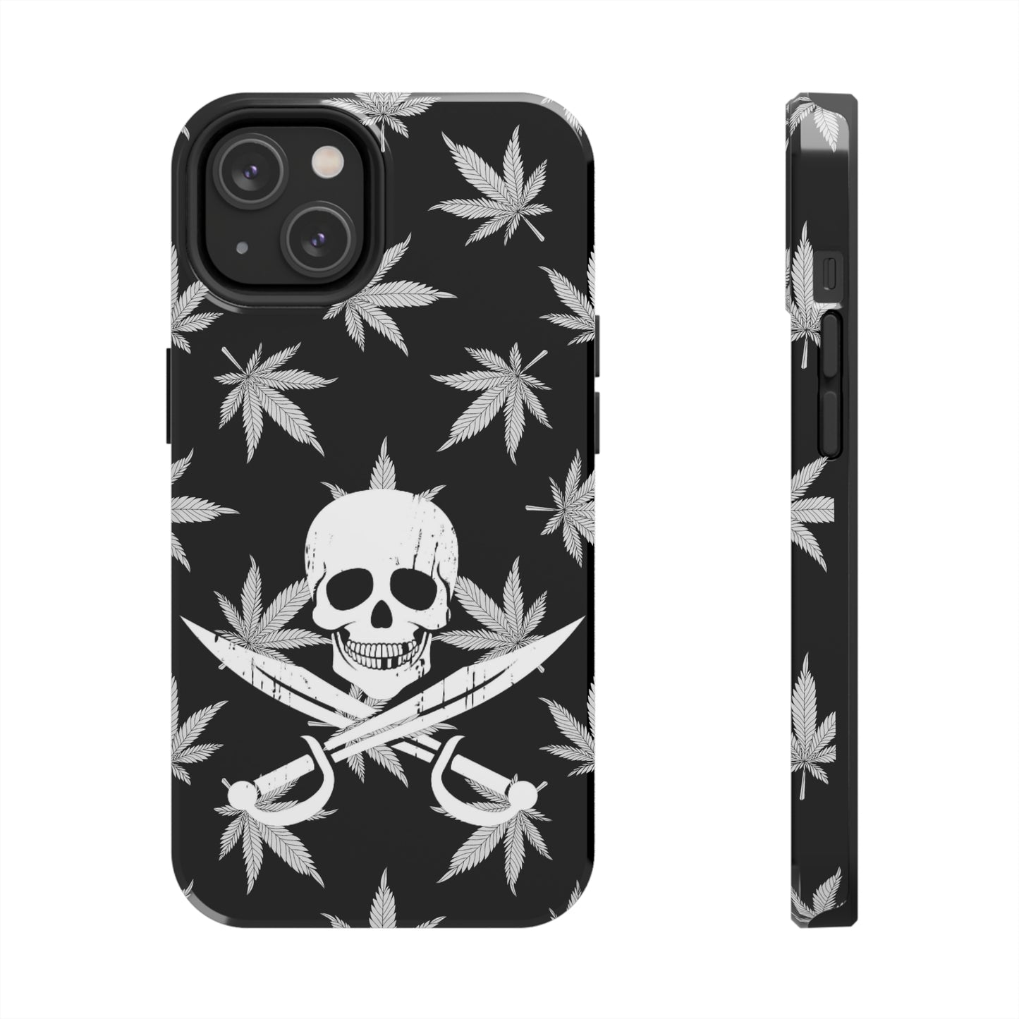 420 skull & crossbones tough phone case cannabis and jolly roger black and white weed skull phone case 420 gift for stoner pirates