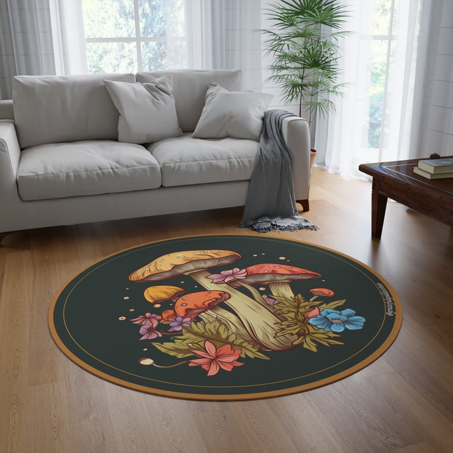Mushroom boho botanical Round Rug