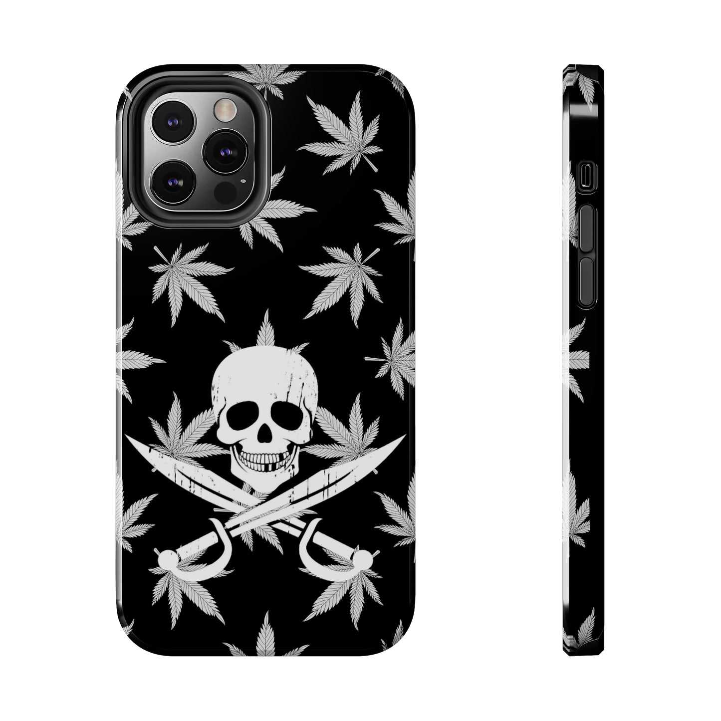 420 skull & crossbones tough phone case cannabis and jolly roger black and white weed skull phone case 420 gift for stoner pirates