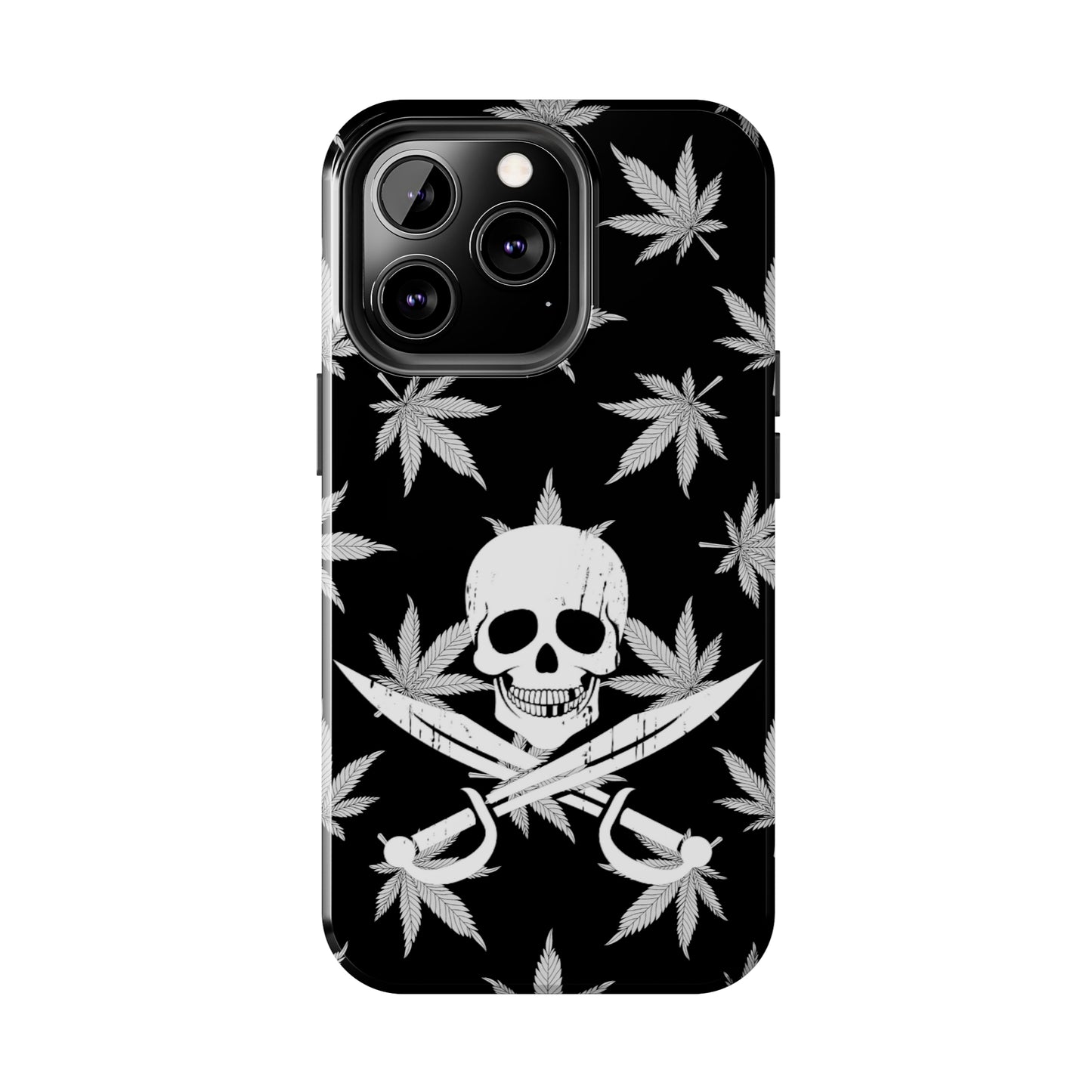 420 skull & crossbones tough phone case cannabis and jolly roger black and white weed skull phone case 420 gift for stoner pirates