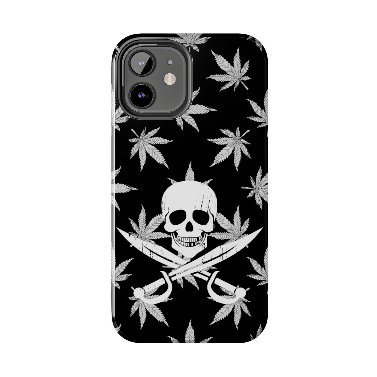 420 skull & crossbones tough phone case cannabis and jolly roger black and white weed skull phone case 420 gift for stoner pirates