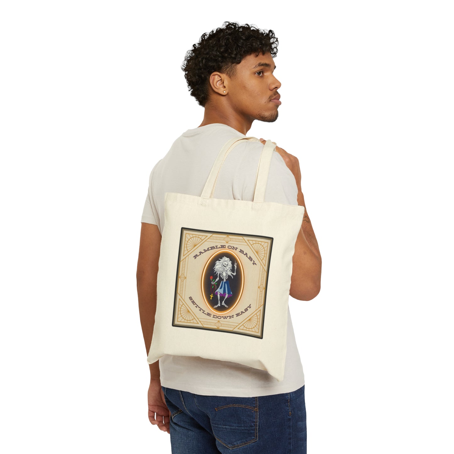 Jerry Garcia Rosebud Grateful Dead song lyrics Ramble on Rose inspired cotton canvas tote bag