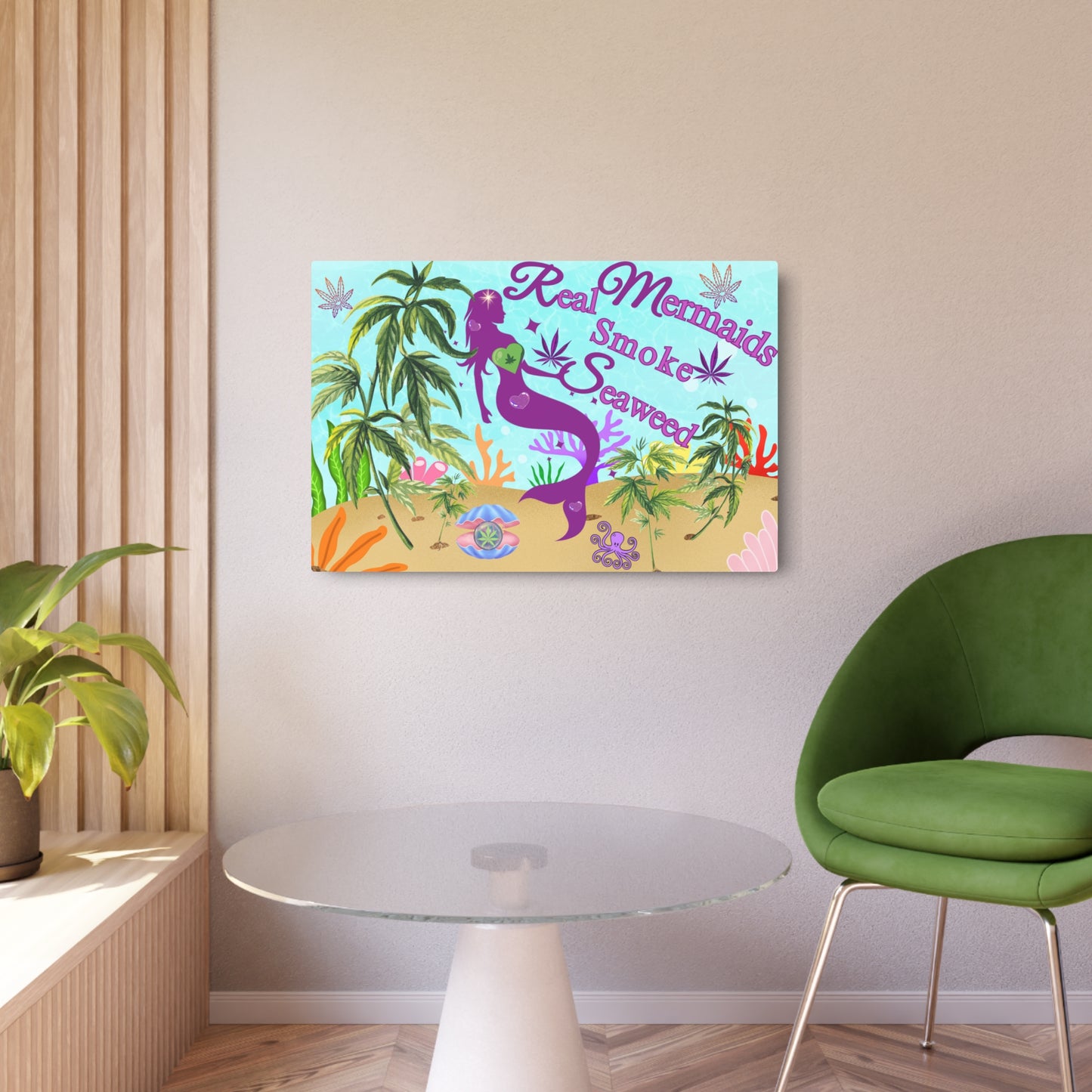 Marijuana Mermaid Metal Art Sign cannabis room decor coastal 420 style