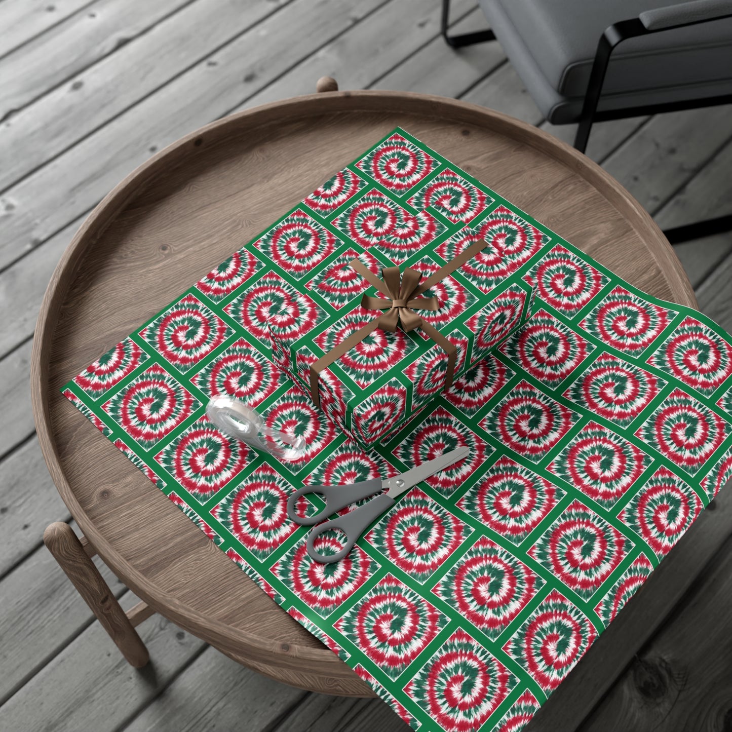 Green Psychedelic tiedye wrapping paper spiral tie dye gift wrap for hippie gifting