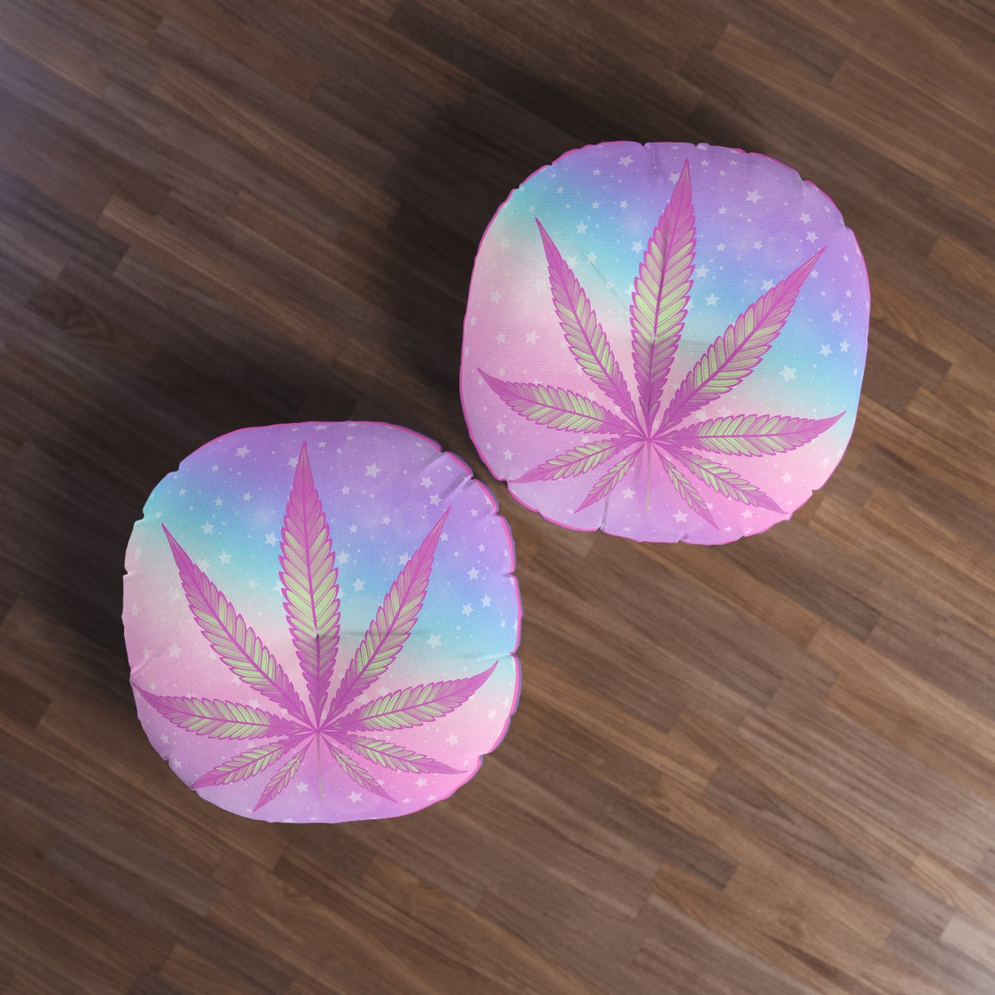 Cannabis 420 stars candycore decor tufted round floor pillow, high end stoner interior design