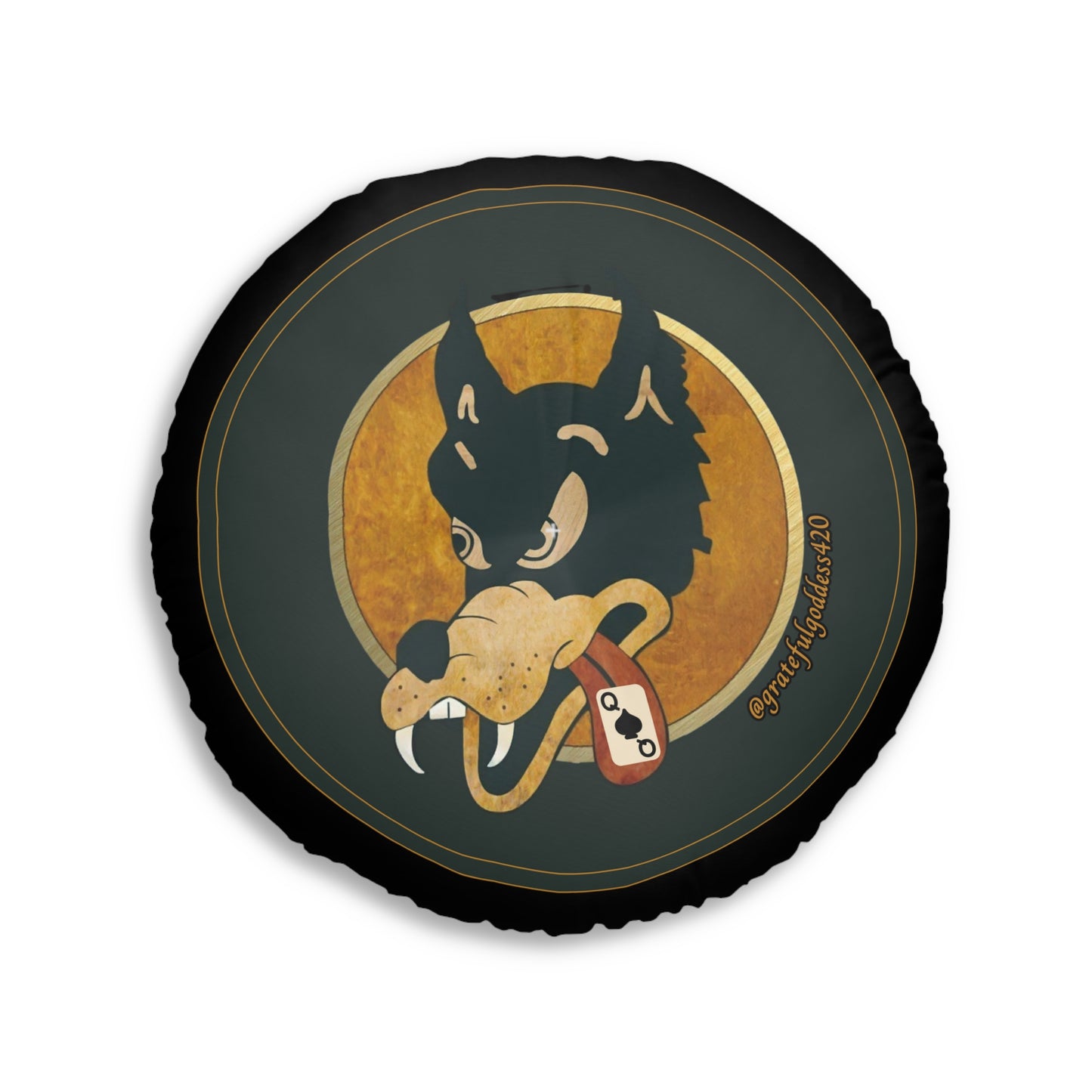 Grateful Dead dire wolf tufted round floor pillow, Jerry Garcia wolf pillow dead head decor