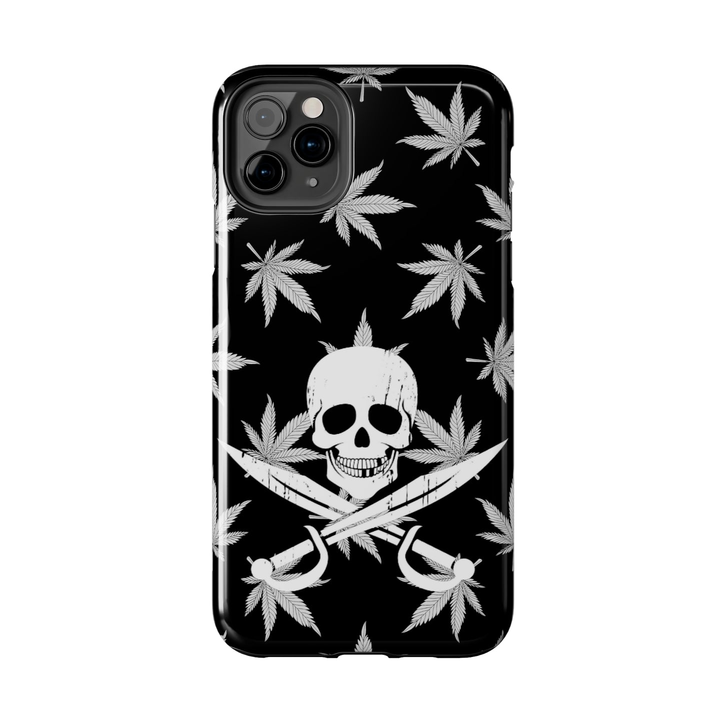 420 skull & crossbones tough phone case cannabis and jolly roger black and white weed skull phone case 420 gift for stoner pirates