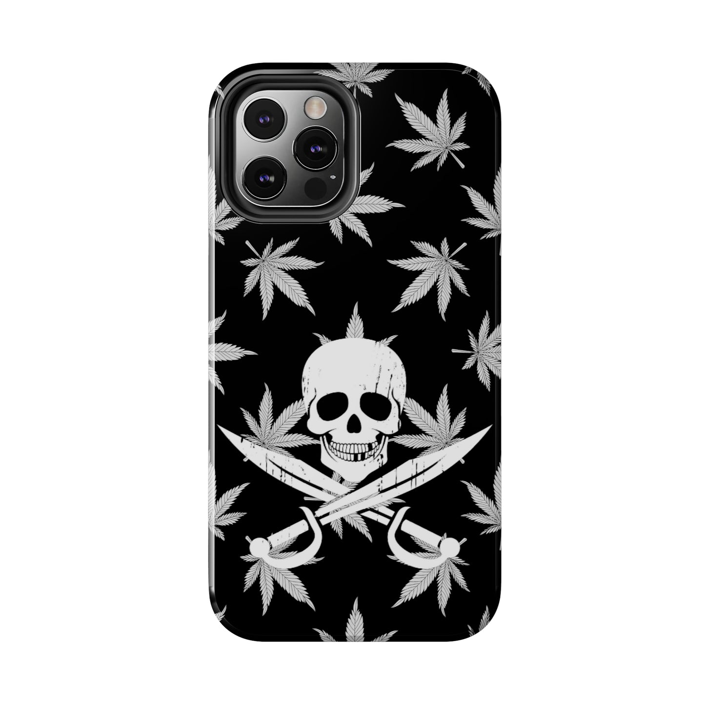 420 skull & crossbones tough phone case cannabis and jolly roger black and white weed skull phone case 420 gift for stoner pirates