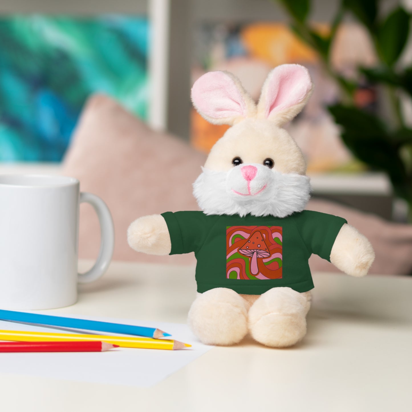 Stuffed Animals with psychedelic mushroom tshirt fun gift for fungi lovers