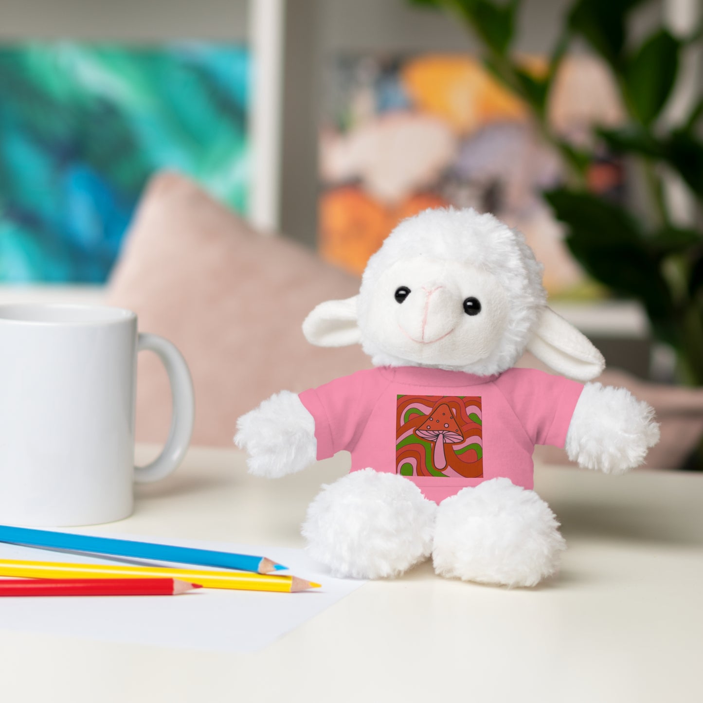 Stuffed Animals with psychedelic mushroom tshirt fun gift for fungi lovers