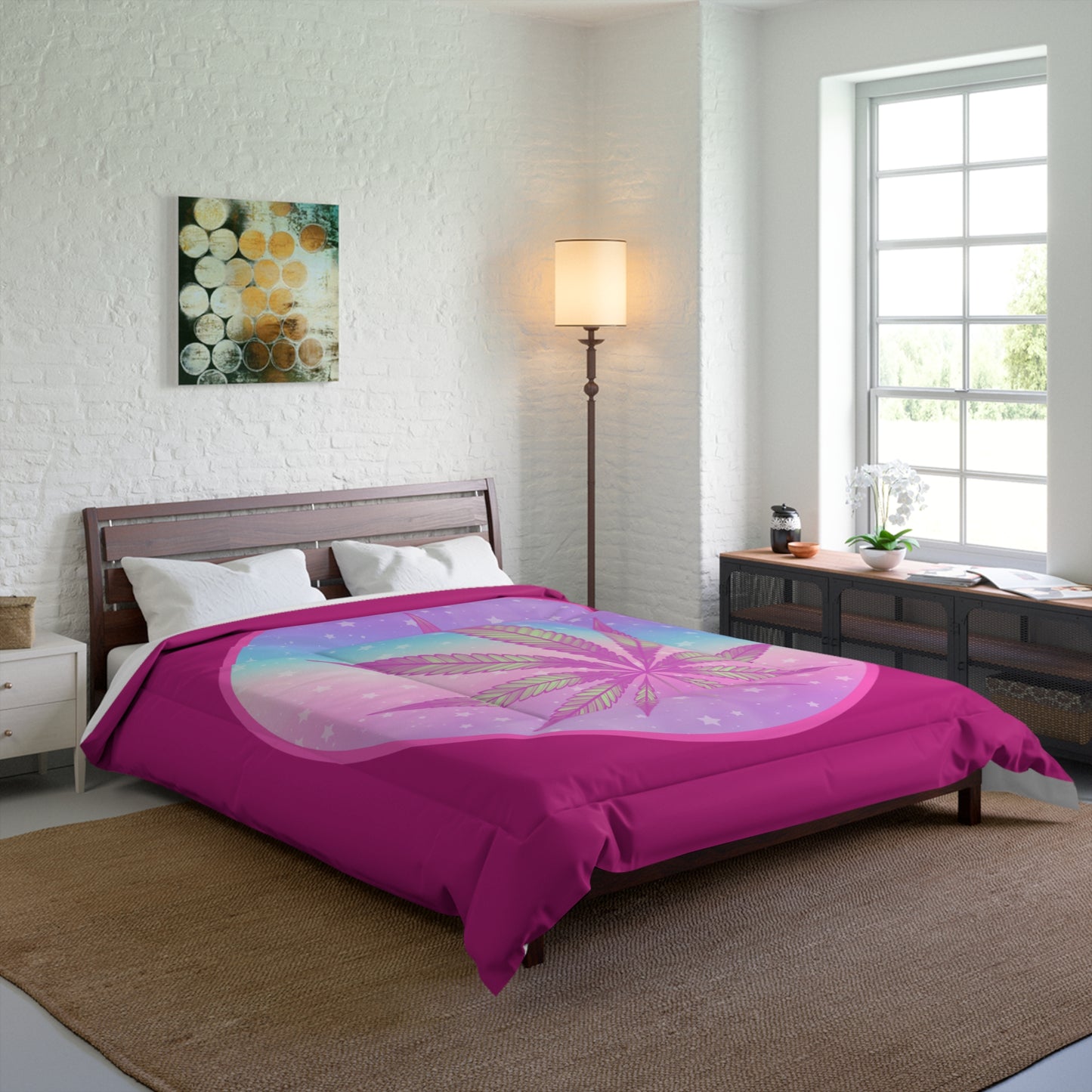 420 decor candycore cannabis pink Comforter perfect for weed loving stoner bedroom fashion