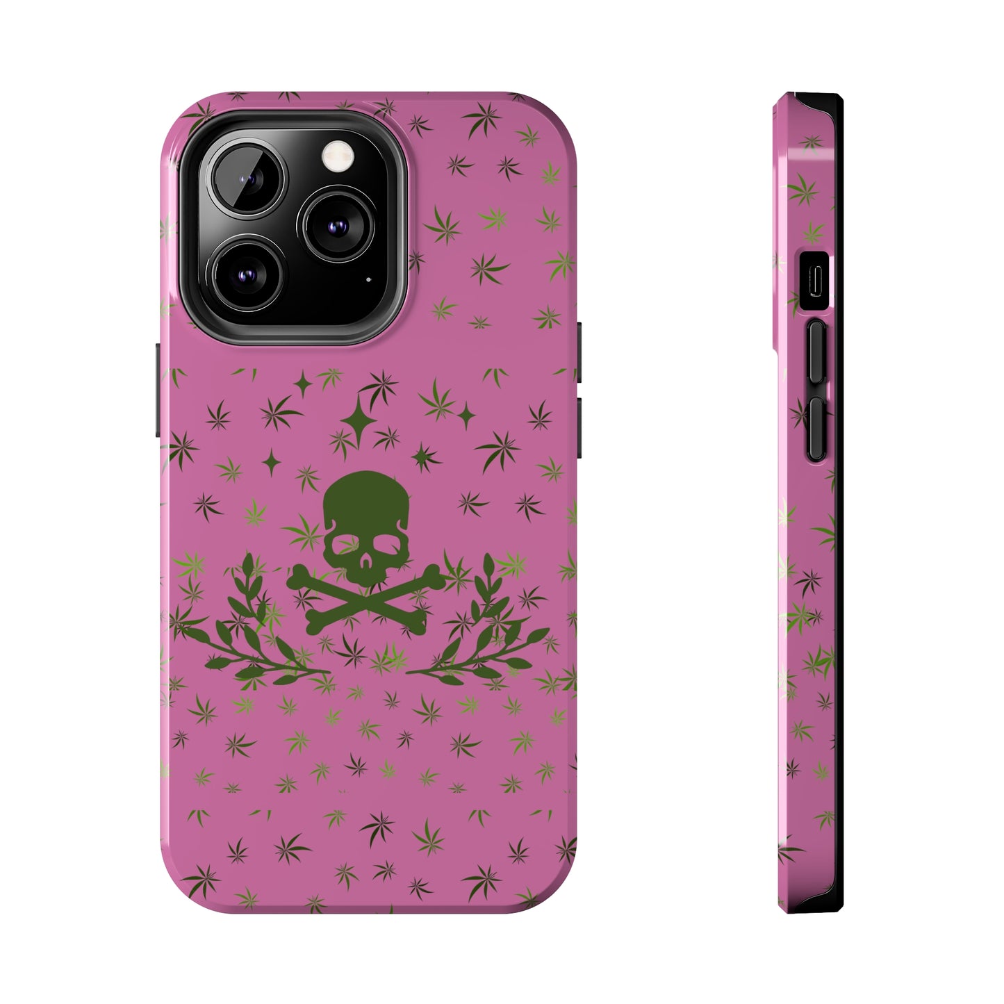420 skull & crossbones tough phone Cases cannabis and skull and crossbones pink phone case for weed lovers