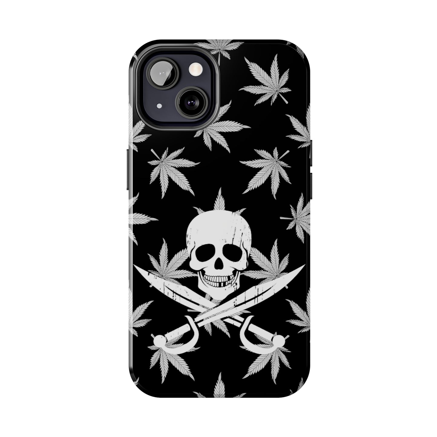 420 skull & crossbones tough phone case cannabis and jolly roger black and white weed skull phone case 420 gift for stoner pirates