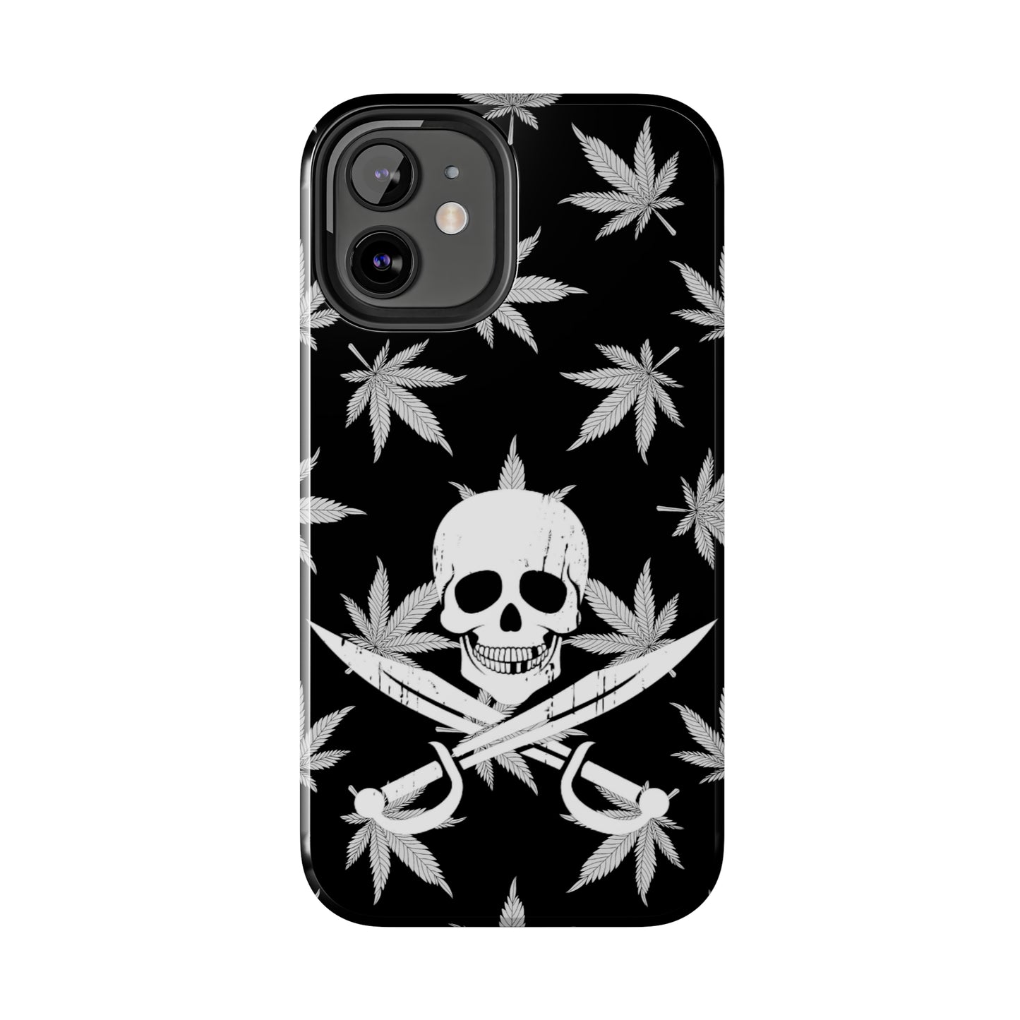 420 skull & crossbones tough phone case cannabis and jolly roger black and white weed skull phone case 420 gift for stoner pirates