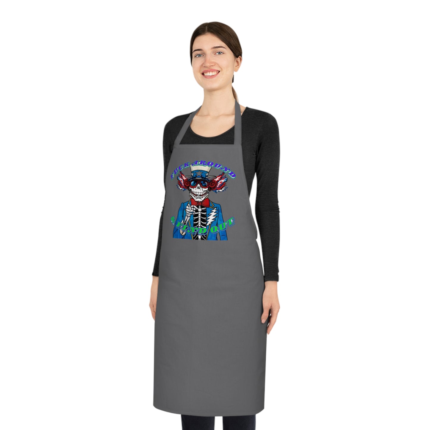 Deadhead cotton apron skeleton kitchen gift for hippie chef