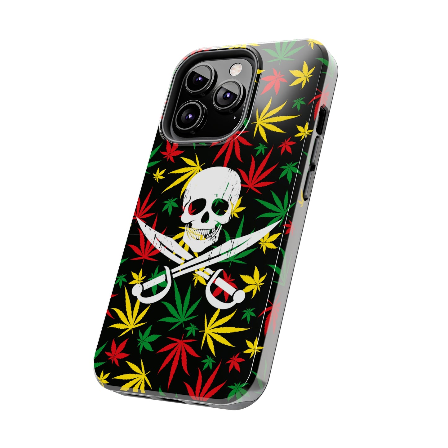 420 skull & crossbones tough phone case cannabis and jolly roger red gold and green weed skull phone case 420 gift for stoner pirates