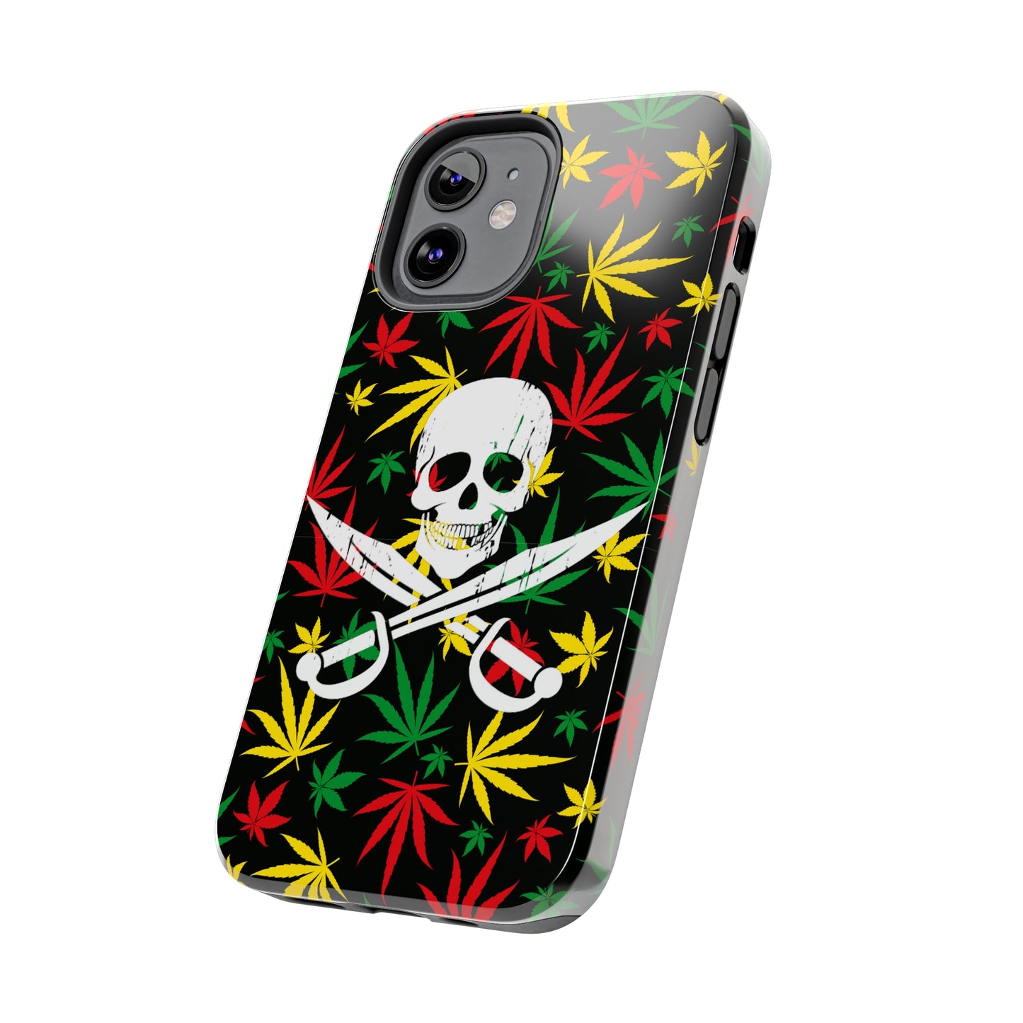 420 skull & crossbones tough phone case cannabis and jolly roger red gold and green weed skull phone case 420 gift for stoner pirates