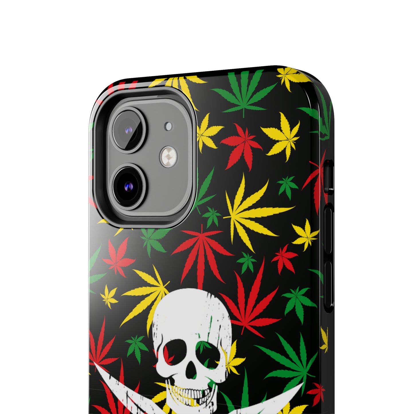 420 skull & crossbones tough phone case cannabis and jolly roger red gold and green weed skull phone case 420 gift for stoner pirates