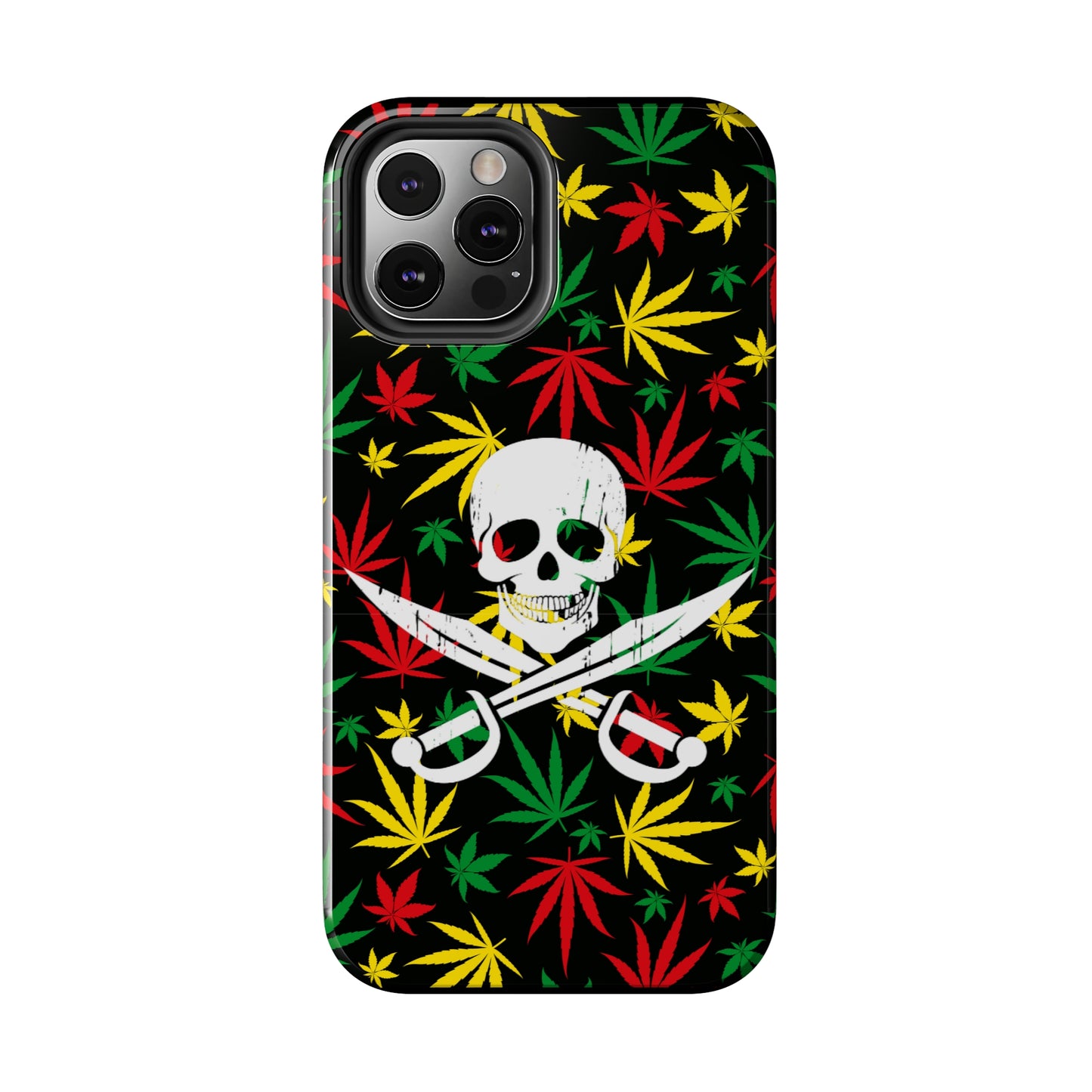 420 skull & crossbones tough phone case cannabis and jolly roger red gold and green weed skull phone case 420 gift for stoner pirates