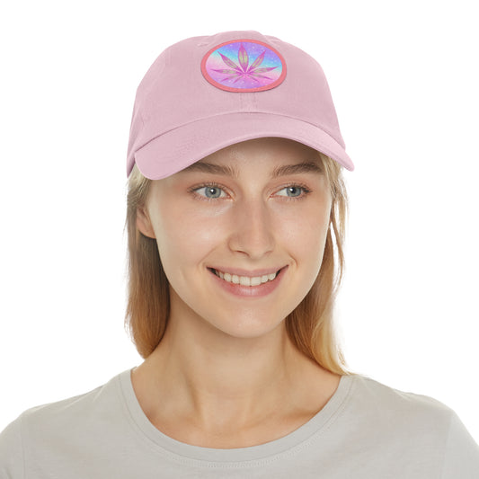 Candycore 420 cannabis cap with round Leather Patch weed leaf baseball hat pastel colors