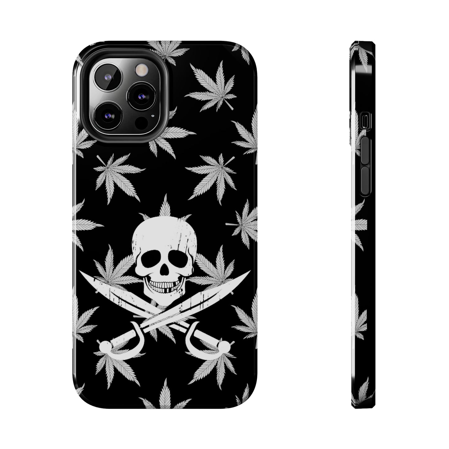 420 skull & crossbones tough phone case cannabis and jolly roger black and white weed skull phone case 420 gift for stoner pirates