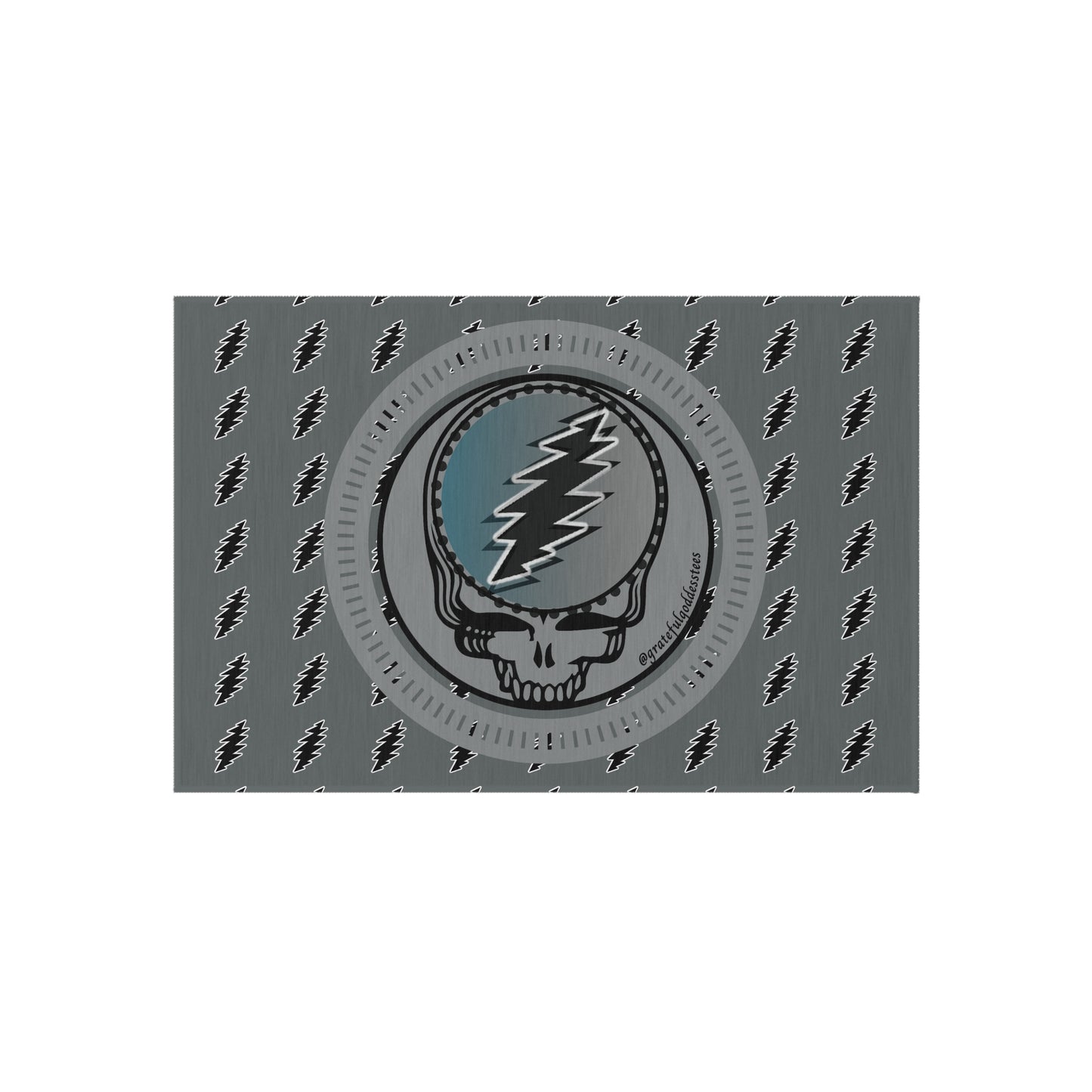 Grateful Dead inspired steal your face outdoor rug gray