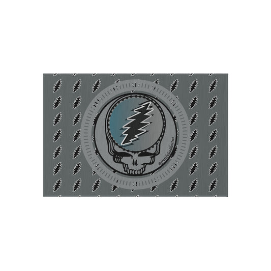 Grateful Dead inspired steal your face outdoor rug gray