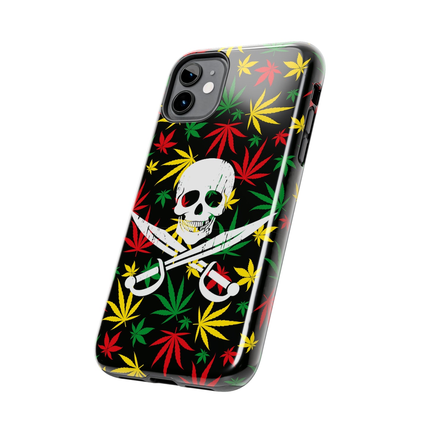 420 skull & crossbones tough phone case cannabis and jolly roger red gold and green weed skull phone case 420 gift for stoner pirates