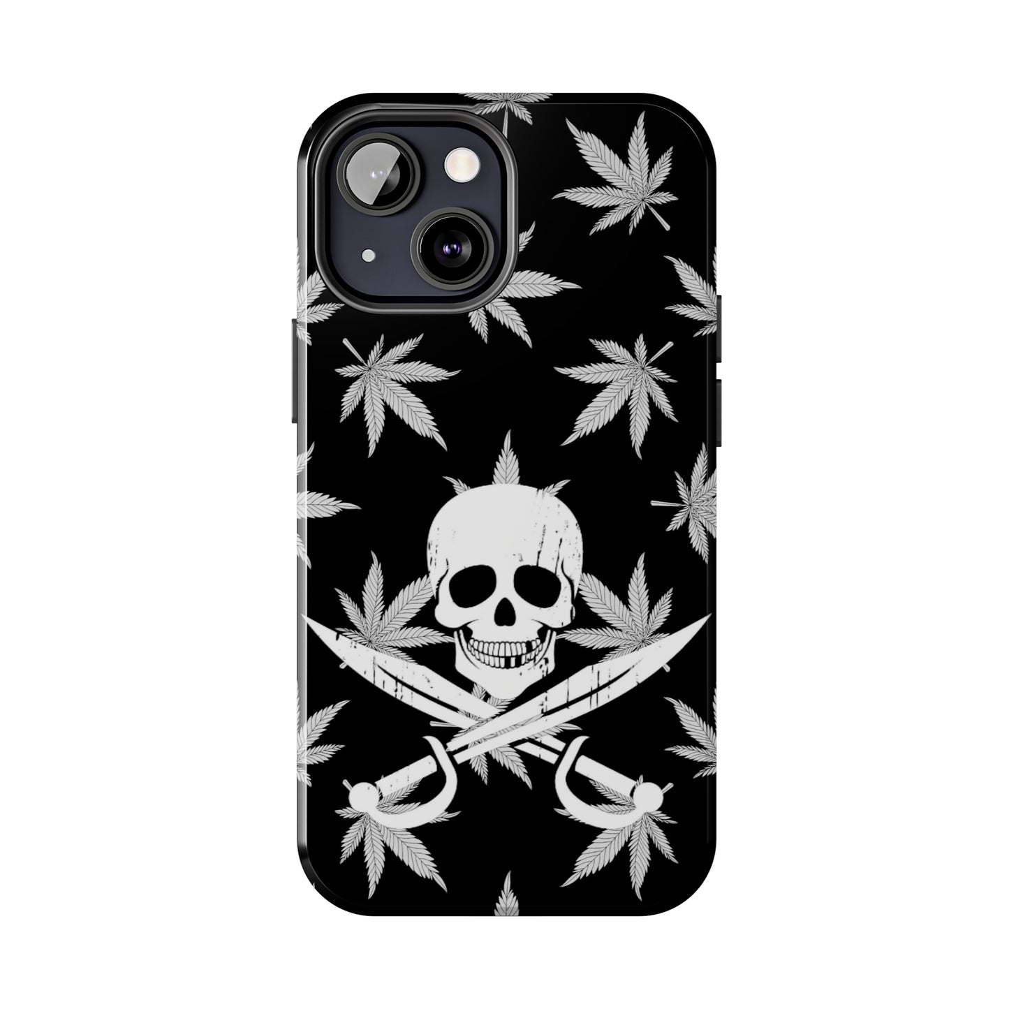 420 skull & crossbones tough phone case cannabis and jolly roger black and white weed skull phone case 420 gift for stoner pirates