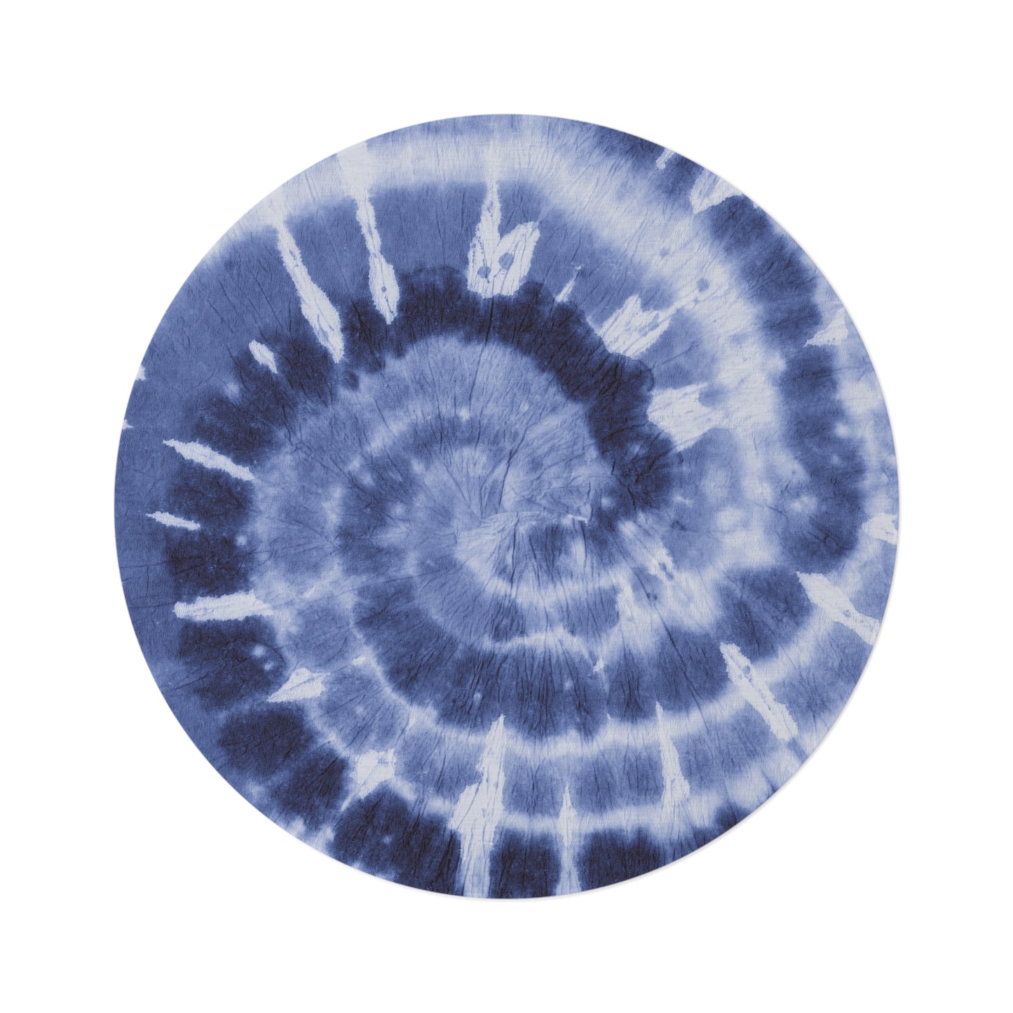 Blue tie-dye spiral round boho rug -- eclectic style home decor