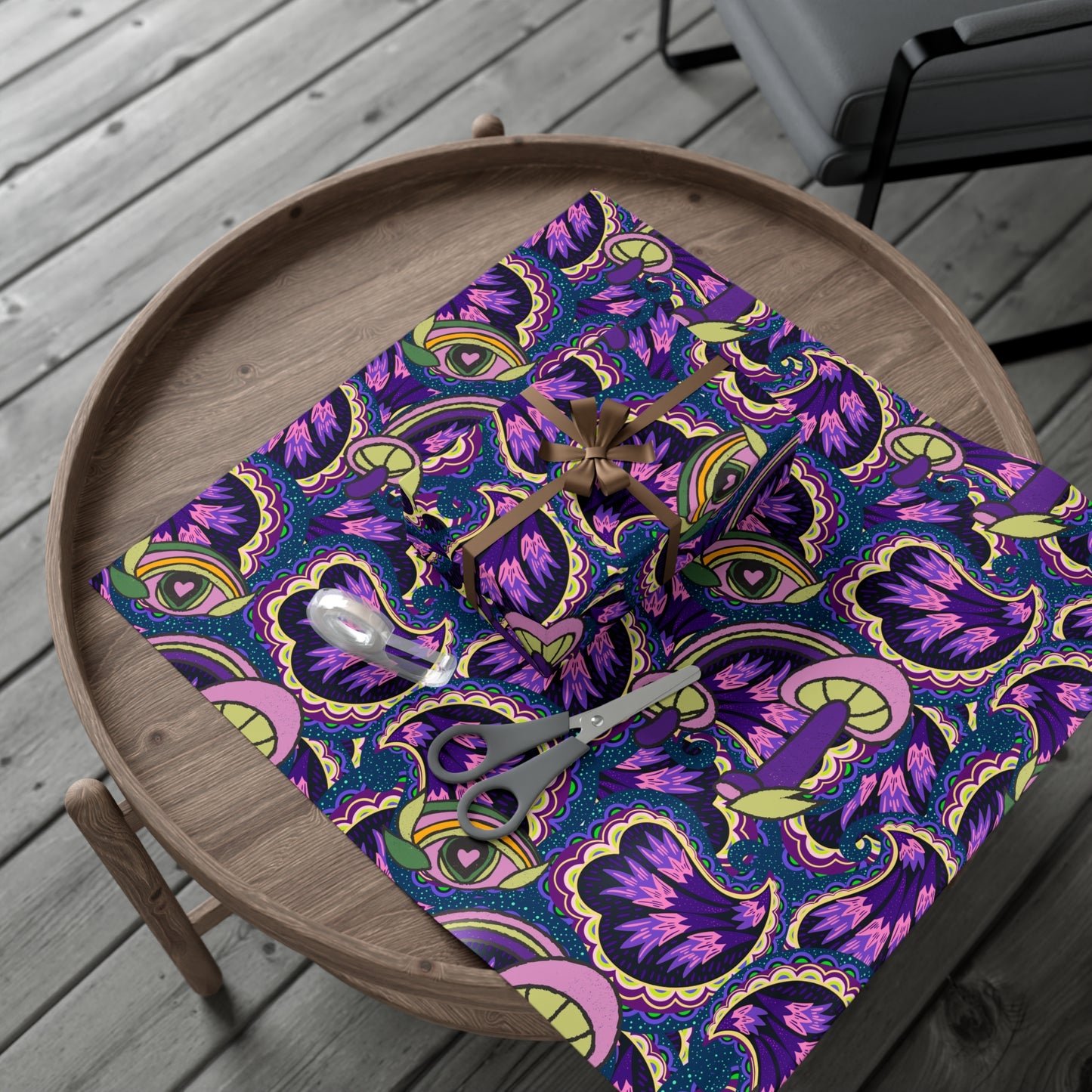 Purple psychedelic wrapping paper perfect Gift Wrap Papers for magic mushroom lovers retro hippie style