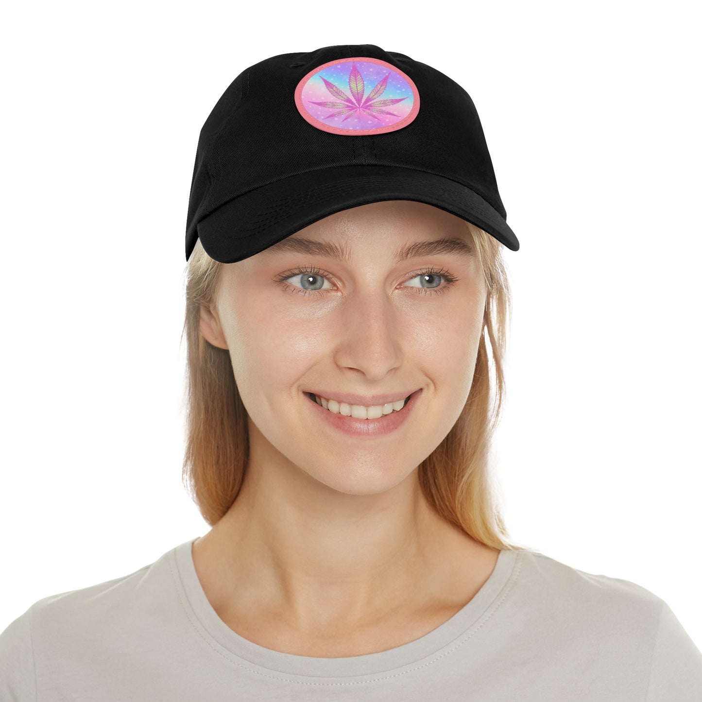 Candycore 420 cannabis cap with round Leather Patch weed leaf baseball hat pastel colors