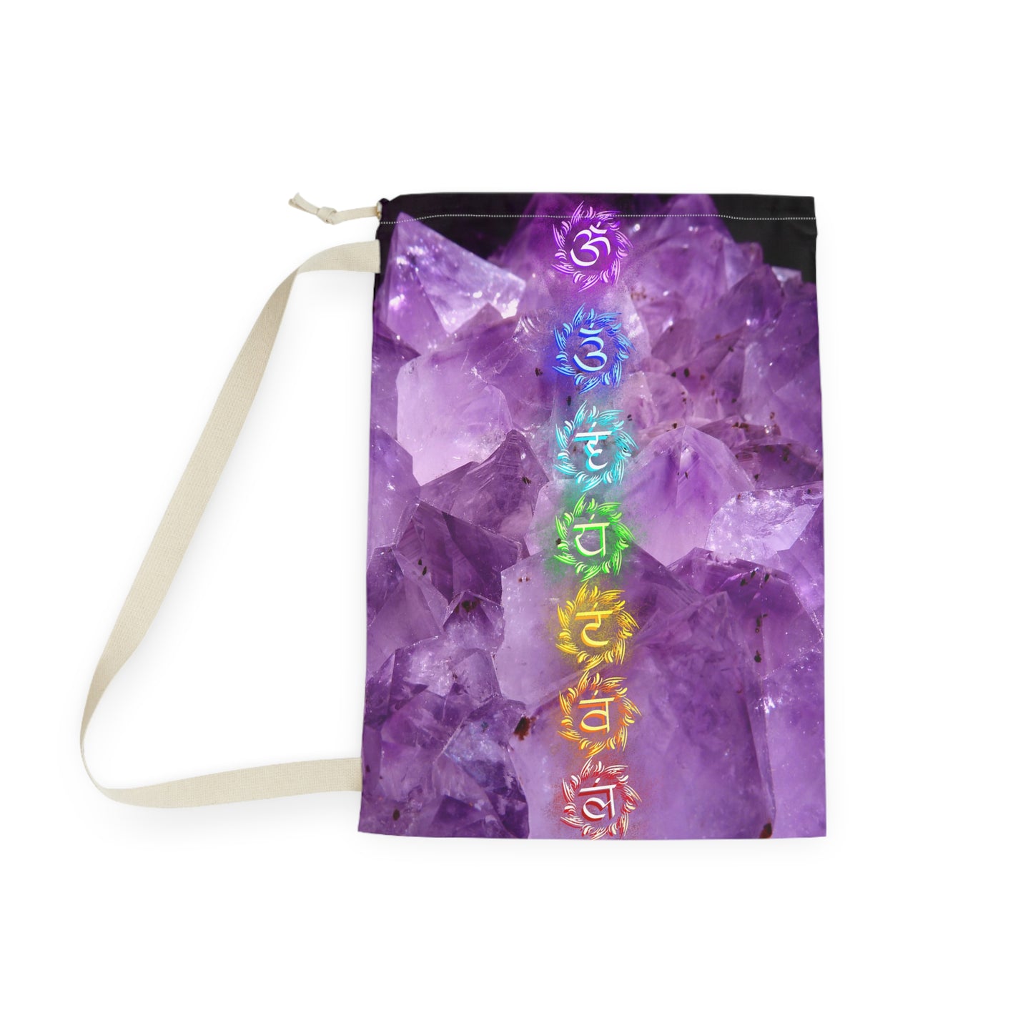 Boho Chic Laundry Bag: 7 Chakras & Amethyst crystal print yogi hippie style for crystal collectors