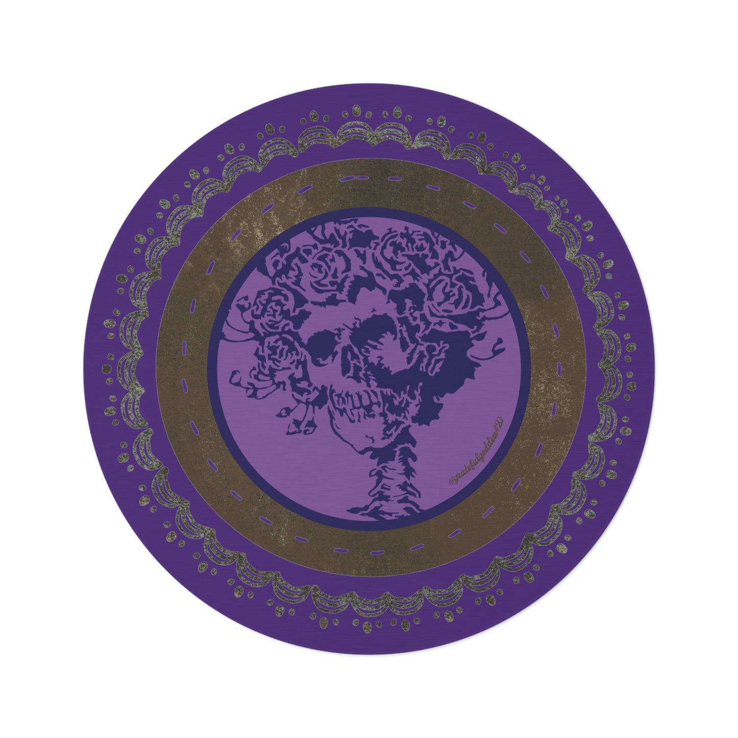 Grateful Dead home decor round rug rustic purple and brown Bertha style mandala rug