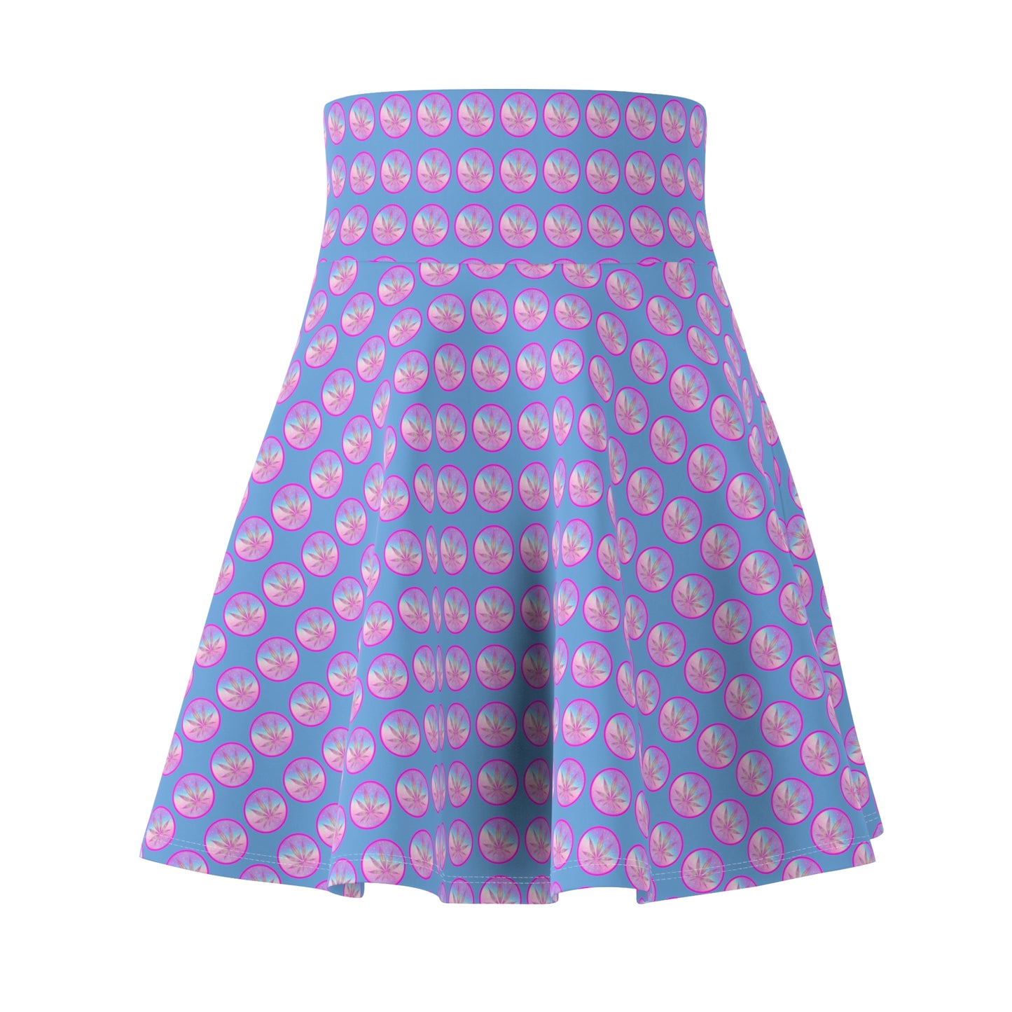 Candycore 420 cannabis blue print streetwear Women's Skater Skirt. Marijuana leaf punk rock blue 420 fashion skater skirt.