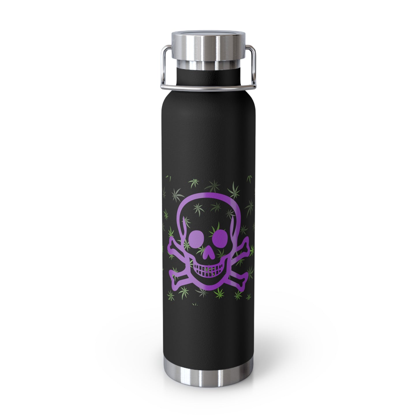 420 cannabis and skull and crossbones motif Copper Vacuum Insulated Bottle, 22oz. Great gift for high end stoner