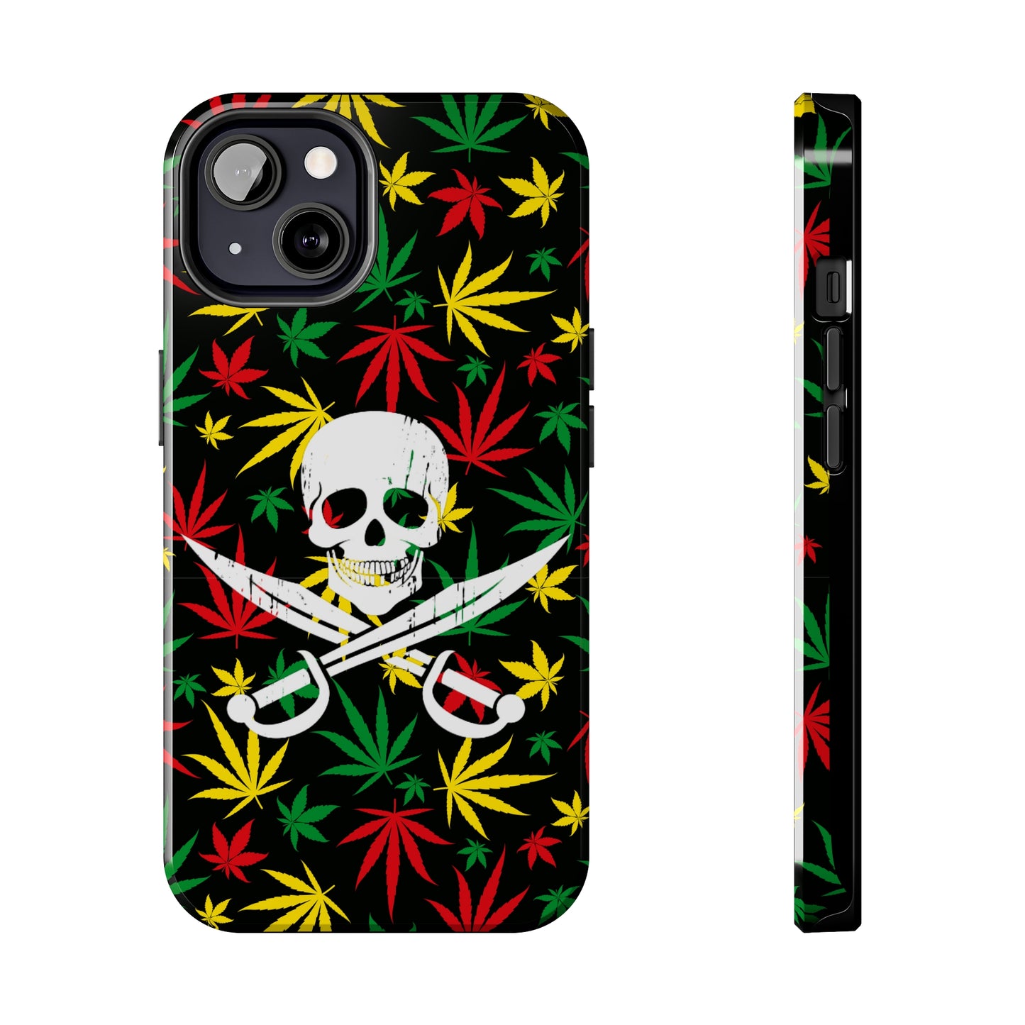 420 skull & crossbones tough phone case cannabis and jolly roger red gold and green weed skull phone case 420 gift for stoner pirates