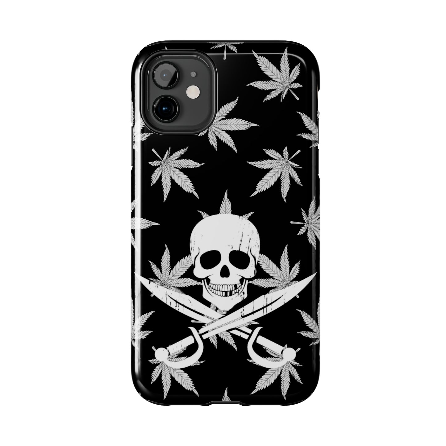 420 skull & crossbones tough phone case cannabis and jolly roger black and white weed skull phone case 420 gift for stoner pirates