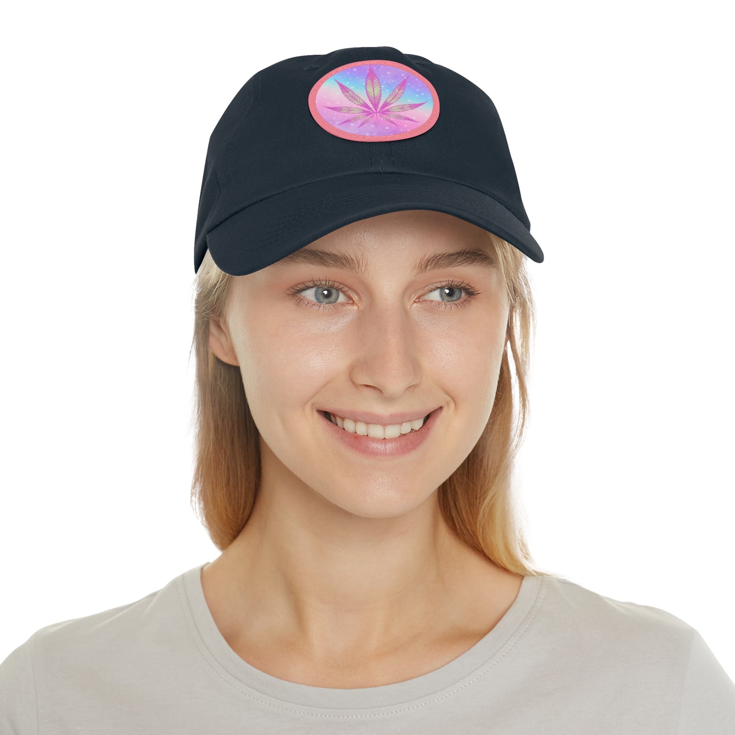 Candycore 420 cannabis cap with round Leather Patch weed leaf baseball hat pastel colors