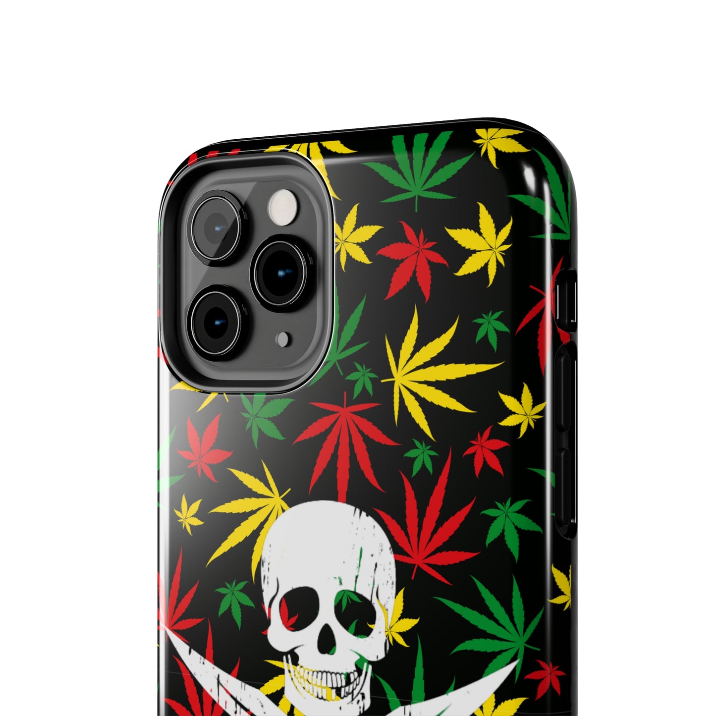 420 skull & crossbones tough phone case cannabis and jolly roger red gold and green weed skull phone case 420 gift for stoner pirates