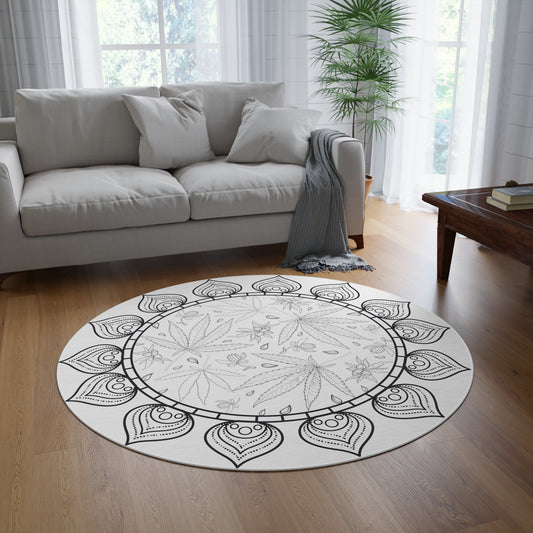 Cannabis couture mandala round rug- boho home decor - eclectic lotus flower rug for boho home design