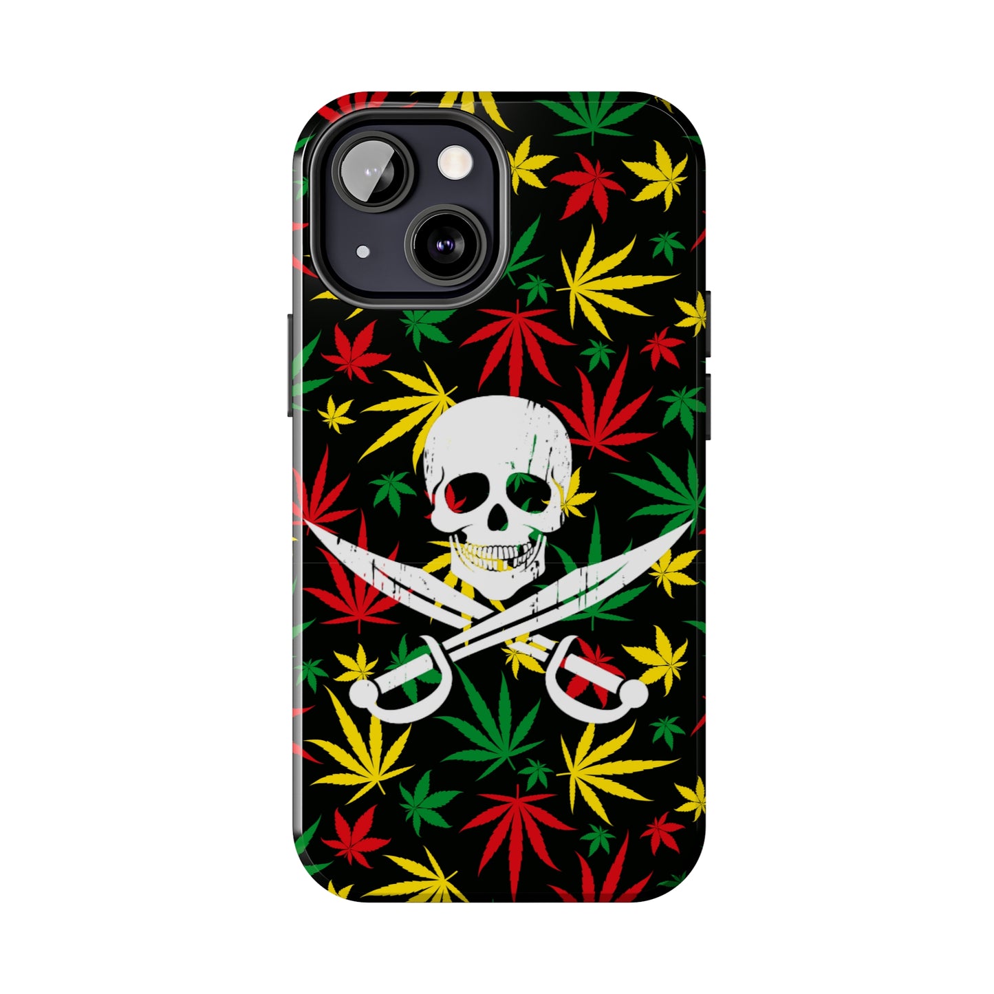 420 skull & crossbones tough phone case cannabis and jolly roger red gold and green weed skull phone case 420 gift for stoner pirates