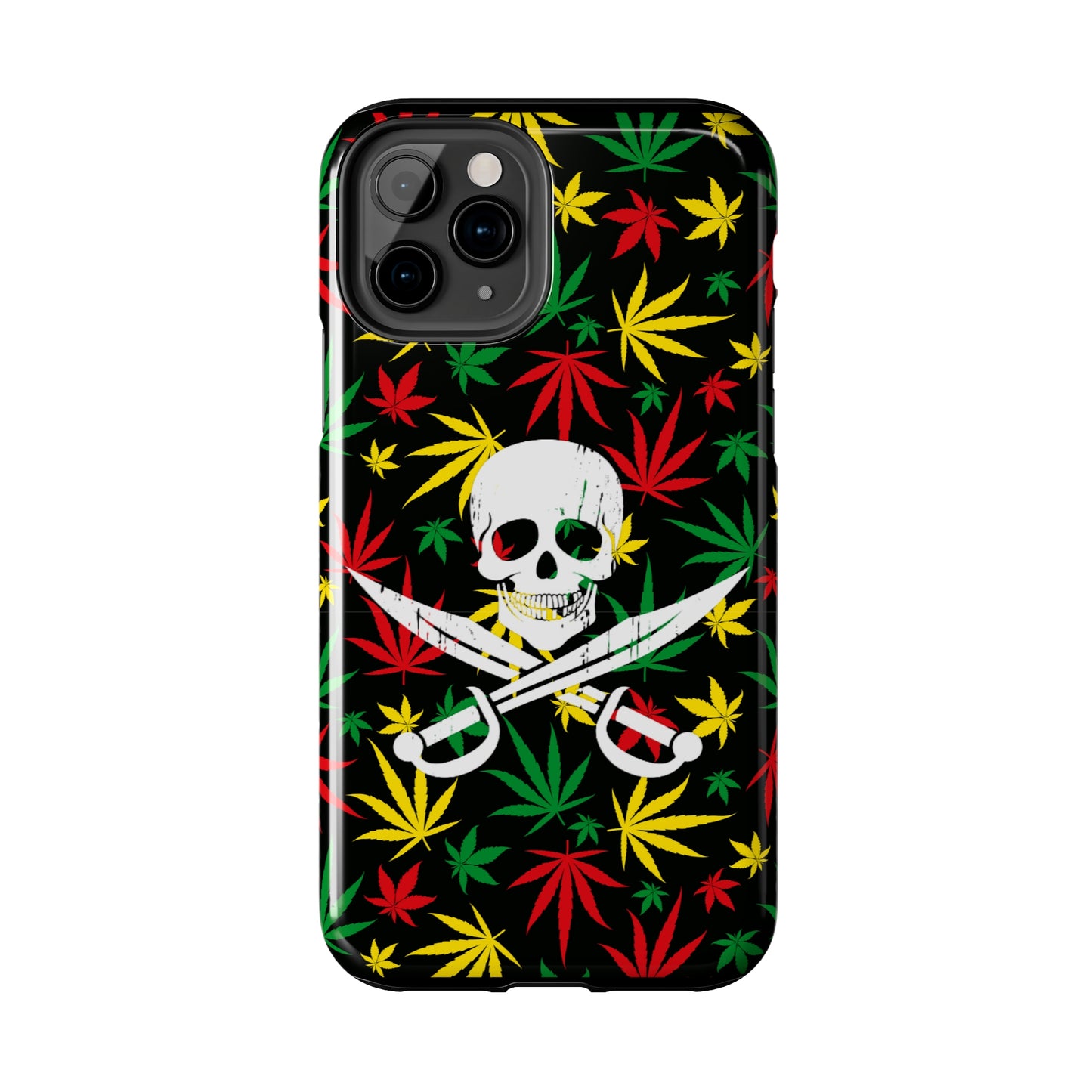 420 skull & crossbones tough phone case cannabis and jolly roger red gold and green weed skull phone case 420 gift for stoner pirates