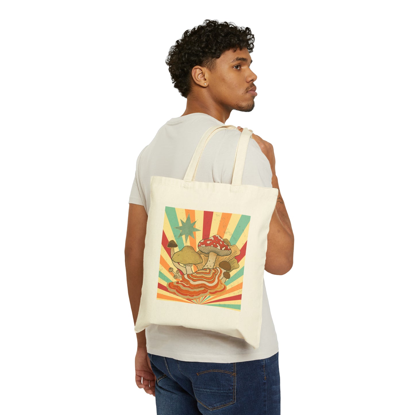 Retro style magic mushroom motif Cotton Canvas Tote Bag psychedelic mushroom vintage style eco shopping bag in 2 colors