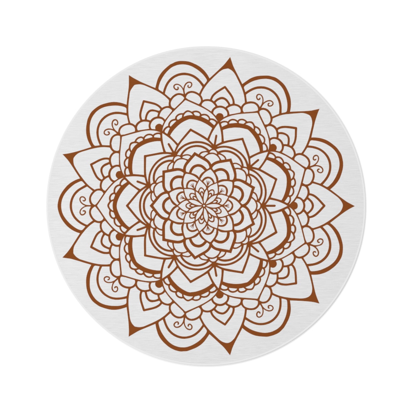 Mandala round boho rug - brown lotus on white rug - eclectic style, sacred geometry home decor