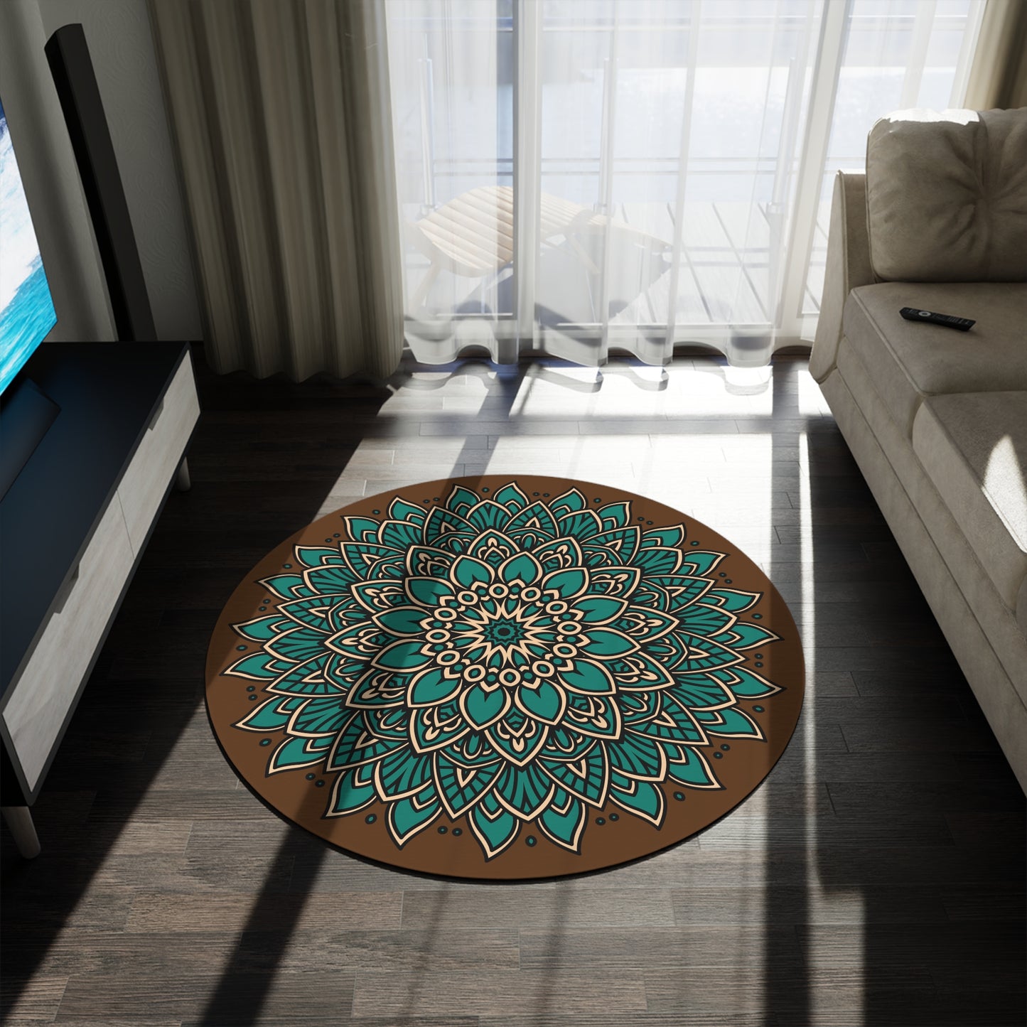 Mandala Round Rug- boho home decor - eclectic sacred geometry lotus flower rug