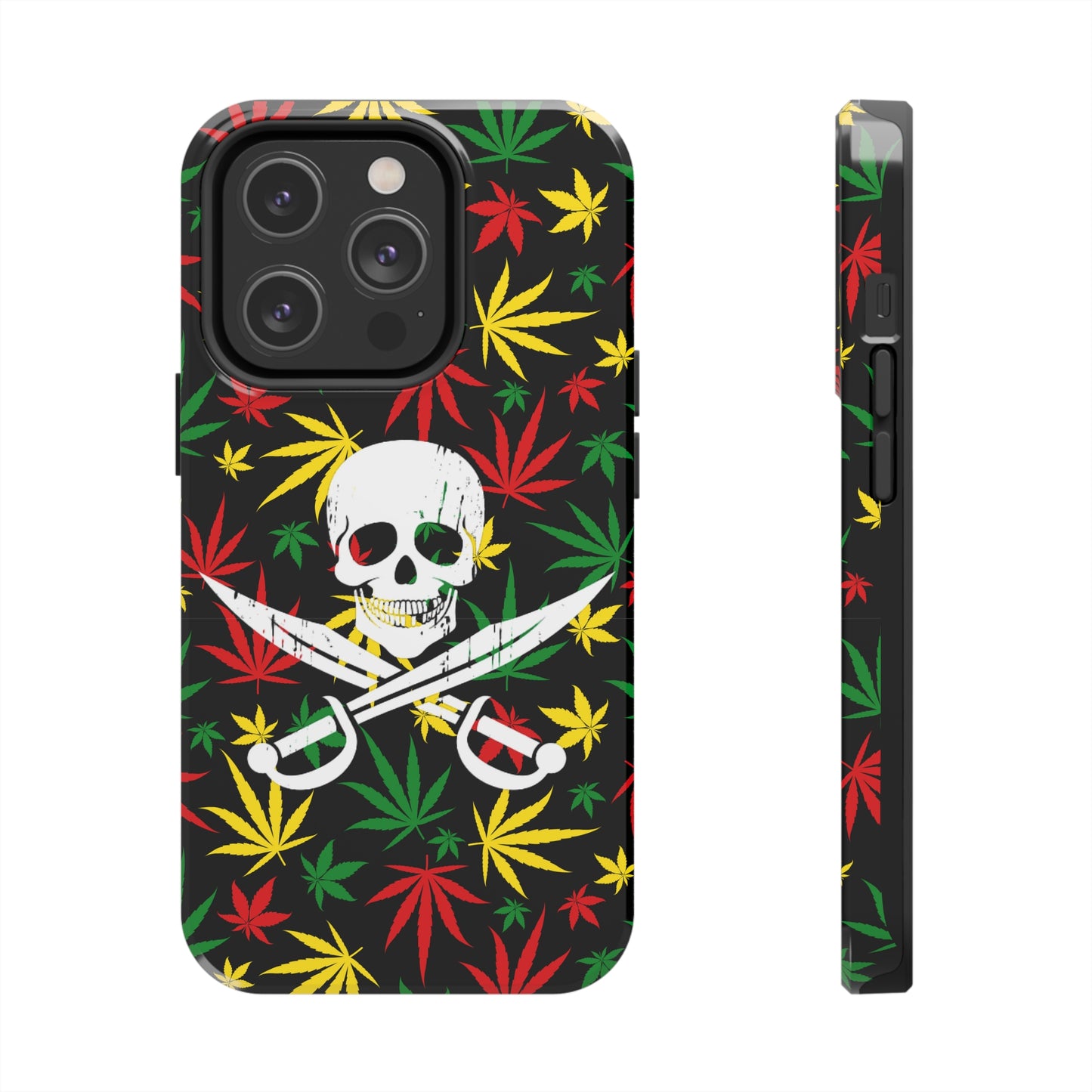 420 skull & crossbones tough phone case cannabis and jolly roger red gold and green weed skull phone case 420 gift for stoner pirates